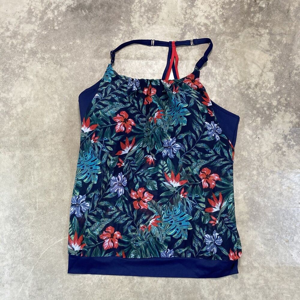 Swim by Cacique Swim tankini Top Blue floral flower print strappy plus Size 20
